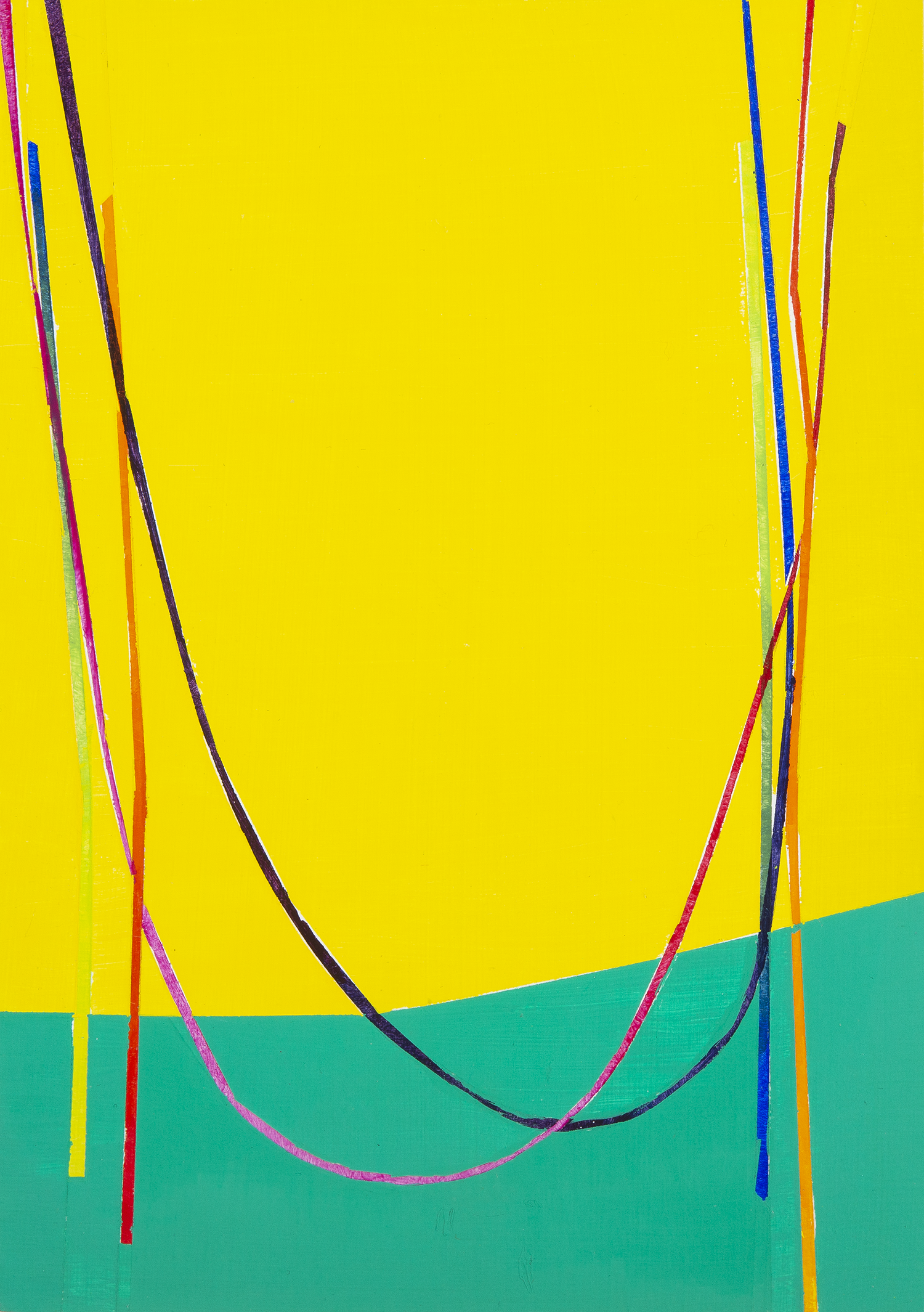 Catenaries with Yellow and Green, acrylic and flashe on panel, 7 x 5 inches (Sold)