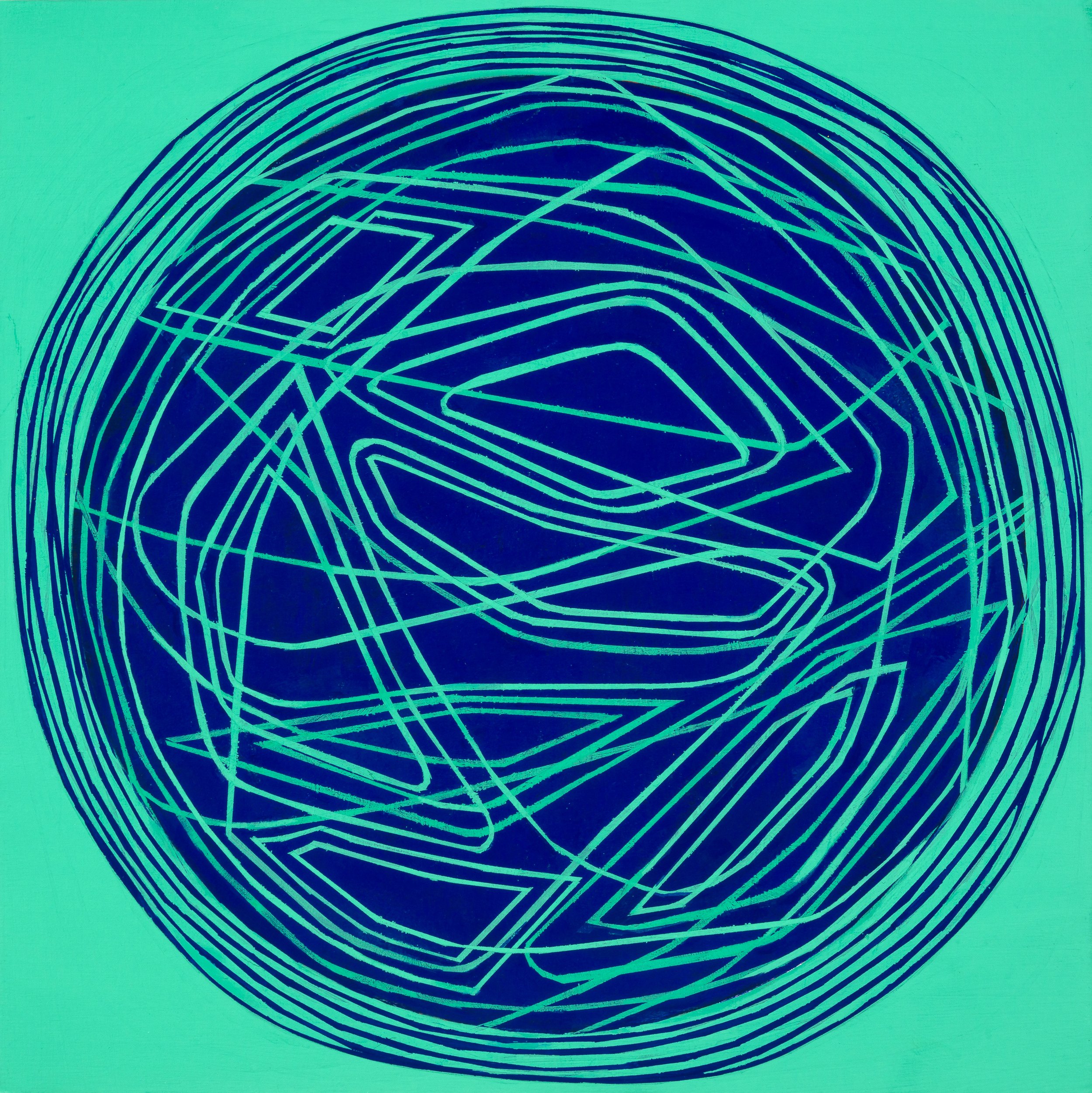 Round and Round, acrylic and flashe on panel, 10 x 10 inches (Sold)