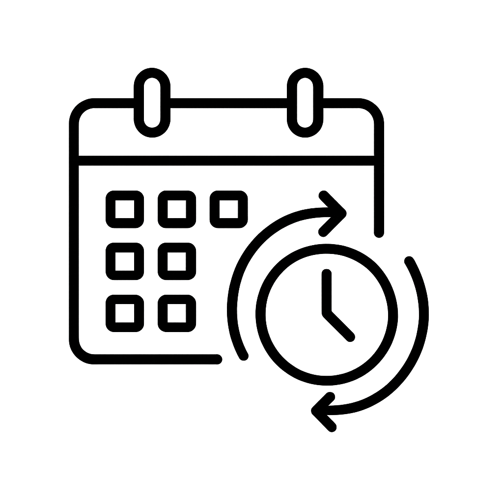 Flexible home care visit schedule icon showing calendar and clock