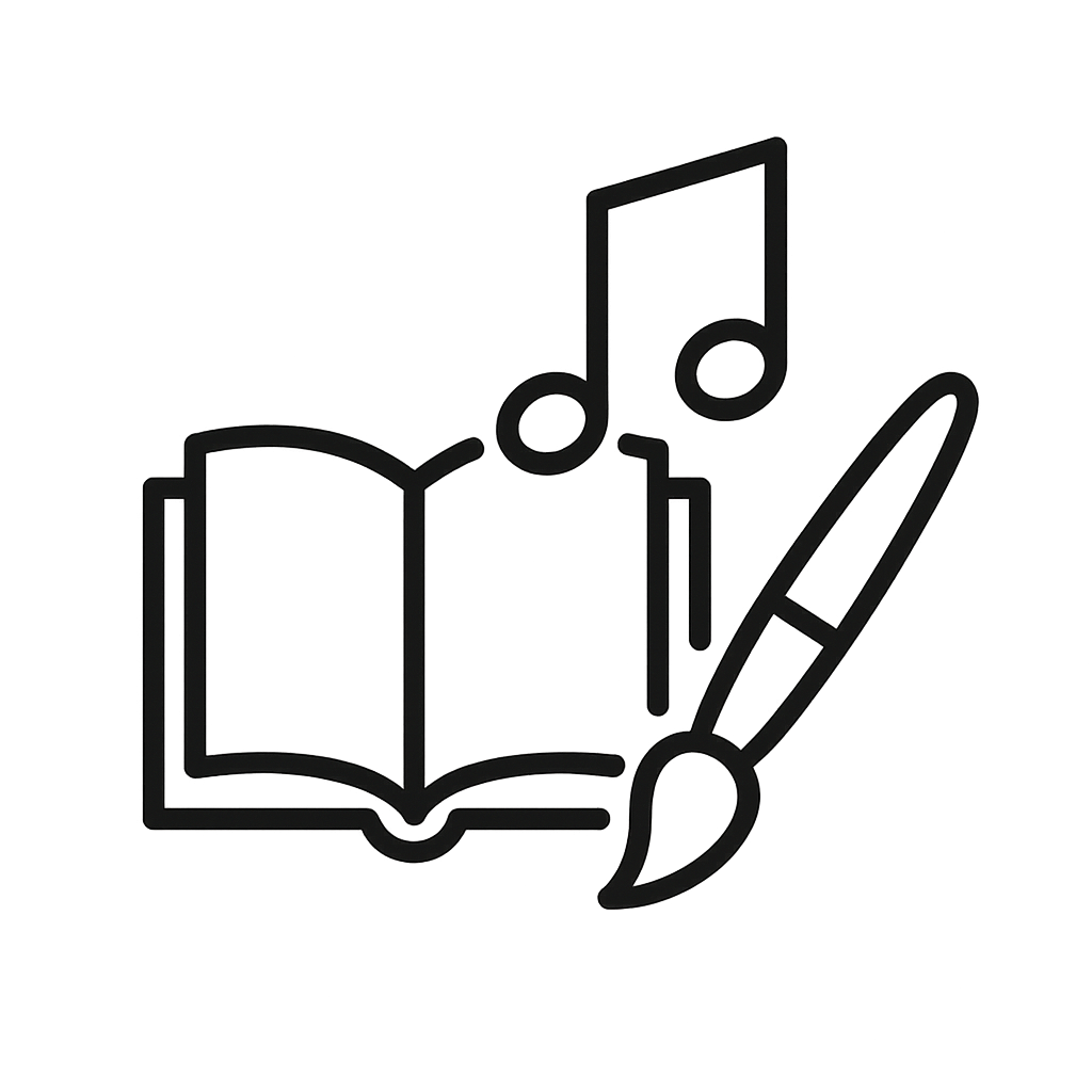 a book with musical note and paint brush representing re-vite support with hobbies and daily routines