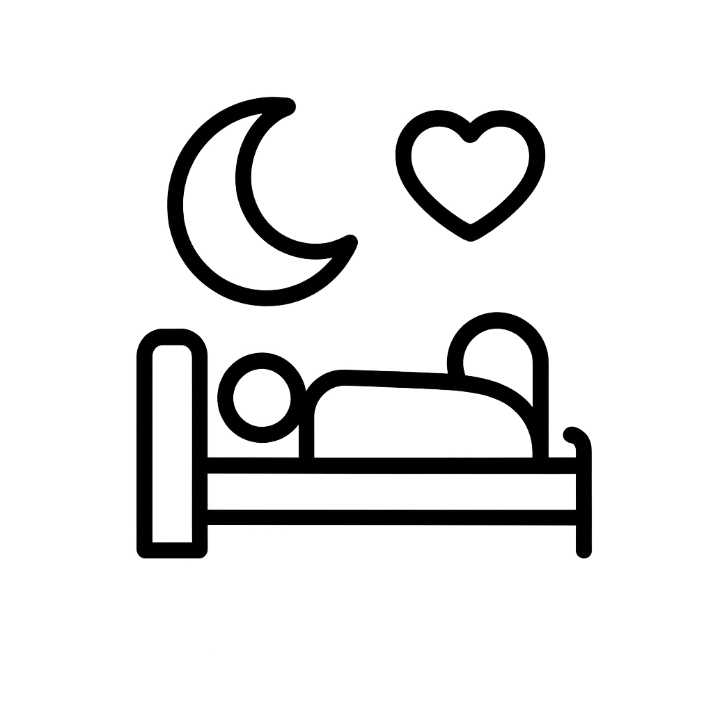 Bed with crescent moon and gear icon – Re-vite overnight companionship and night support