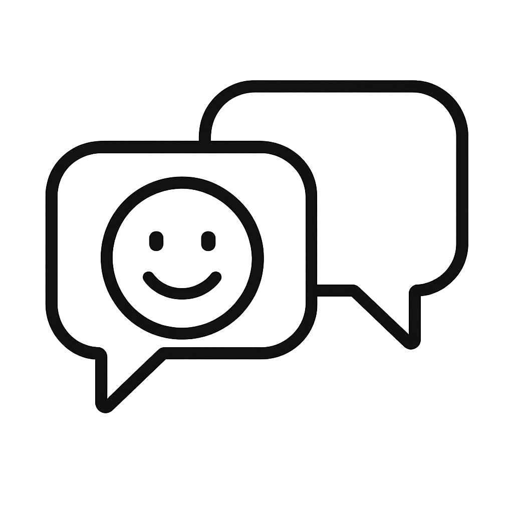 Two speech bubbles talking with smiley face icon – friendly companionship care visits by Re-vite