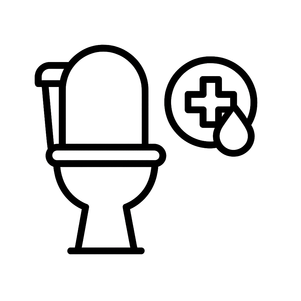 Minimalist line icon of a toilet seat with hygiene symbol representing toileting and continence care