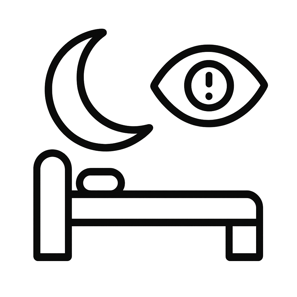 a minimalist icon of bed, moon and eye representing re-vite healthcare's night time monitoring and wake-in care