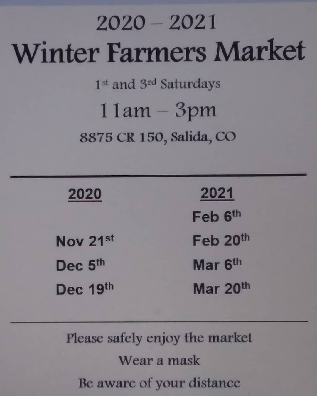 First winter farmers market of the season. Help us start it off in style, come out to the farm and support local businesses this Saturday..

Our Vendors this weekend...

Badger Creek Ranch
Bliss Bags
King Kaeng Curry
La Posada
Magpie Burrito
Naturall
