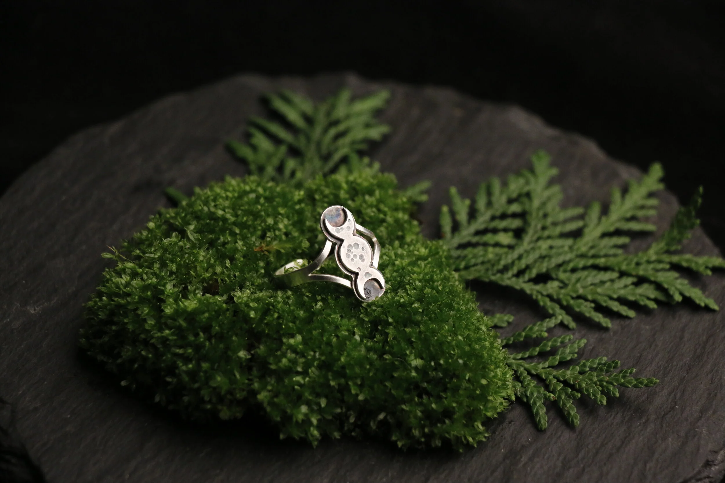Moon Phase Silver Ring