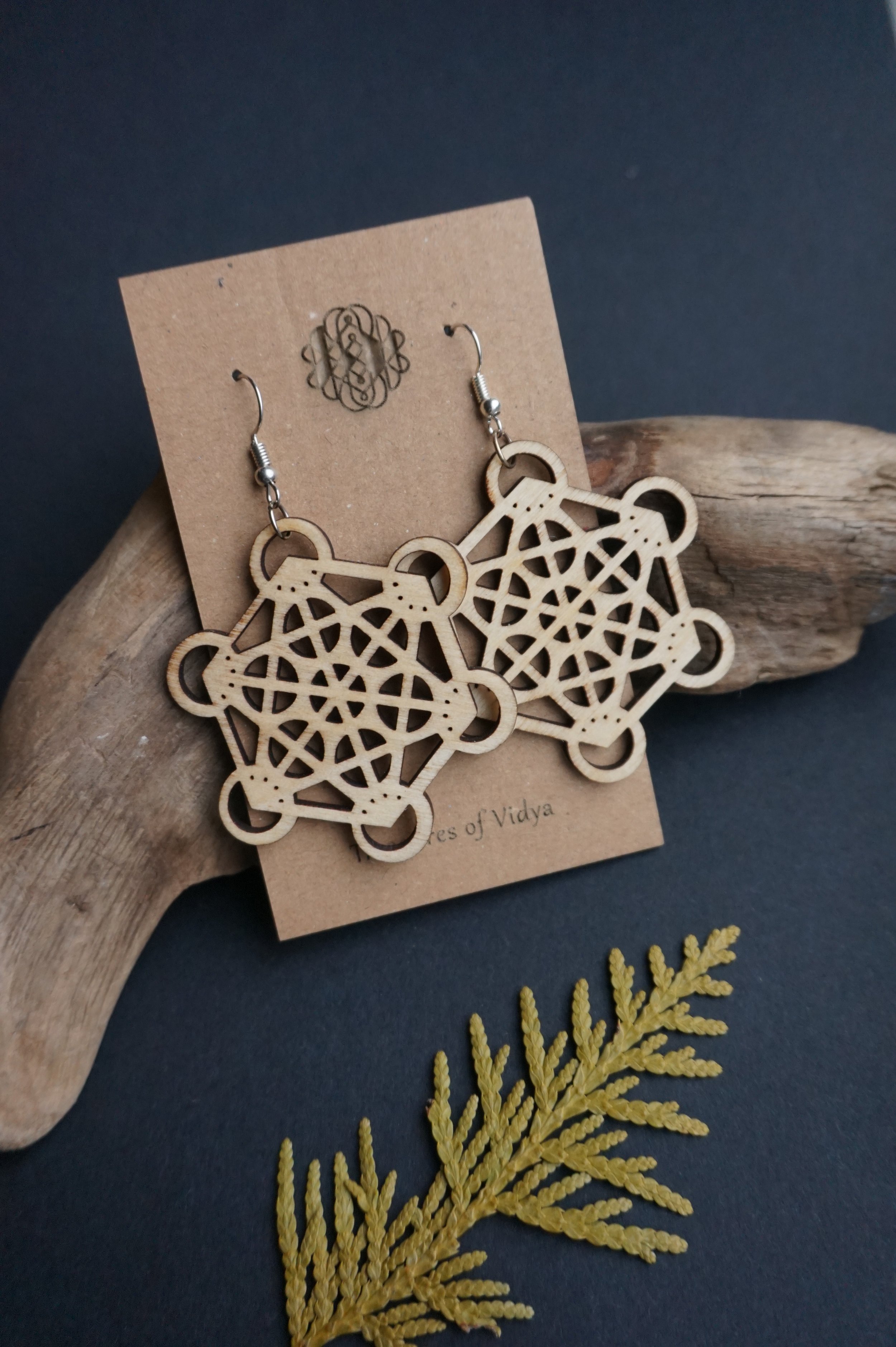 Metatron's Cube Wood earrings