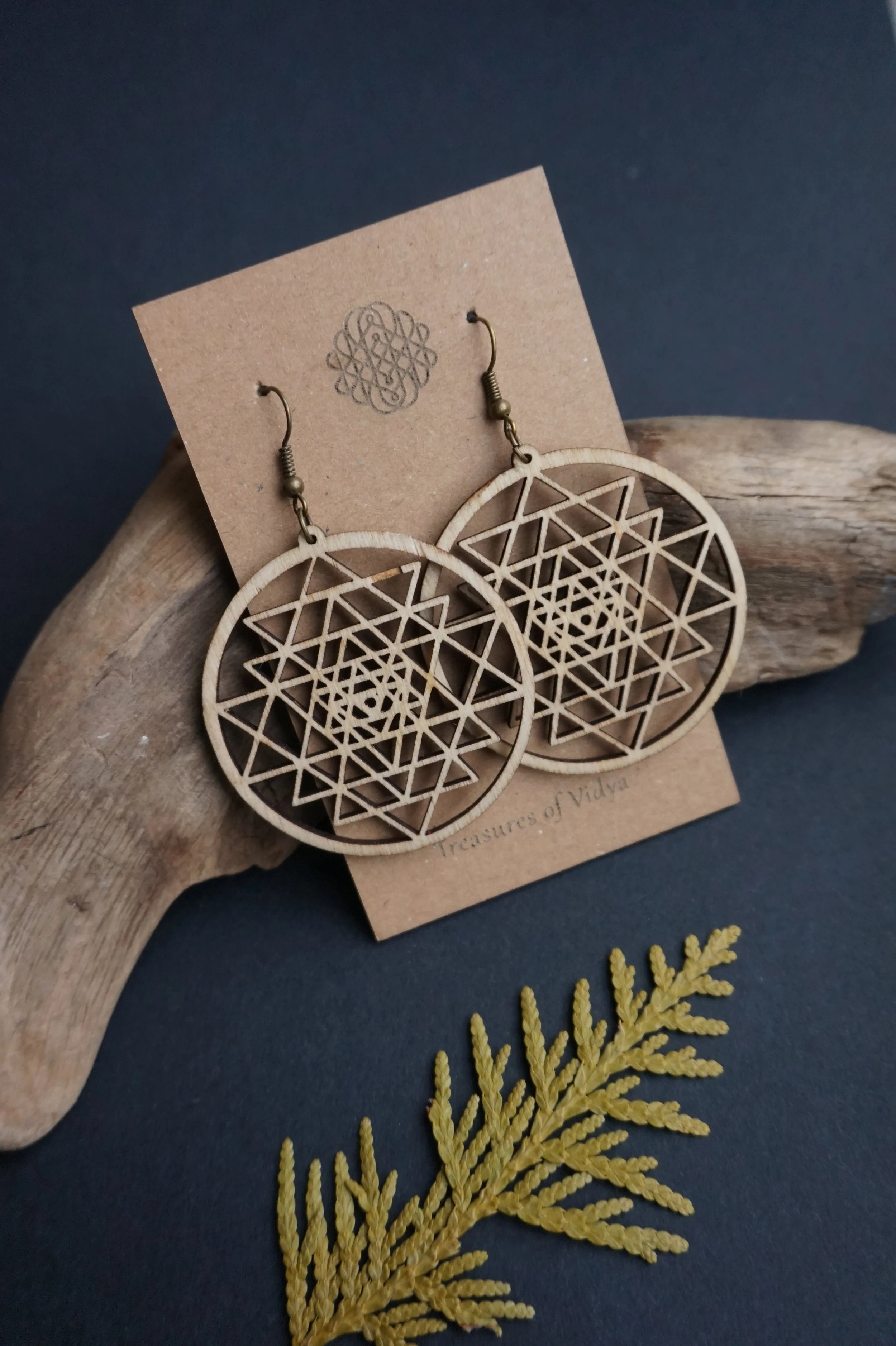 Sri Yantra Wood earrings