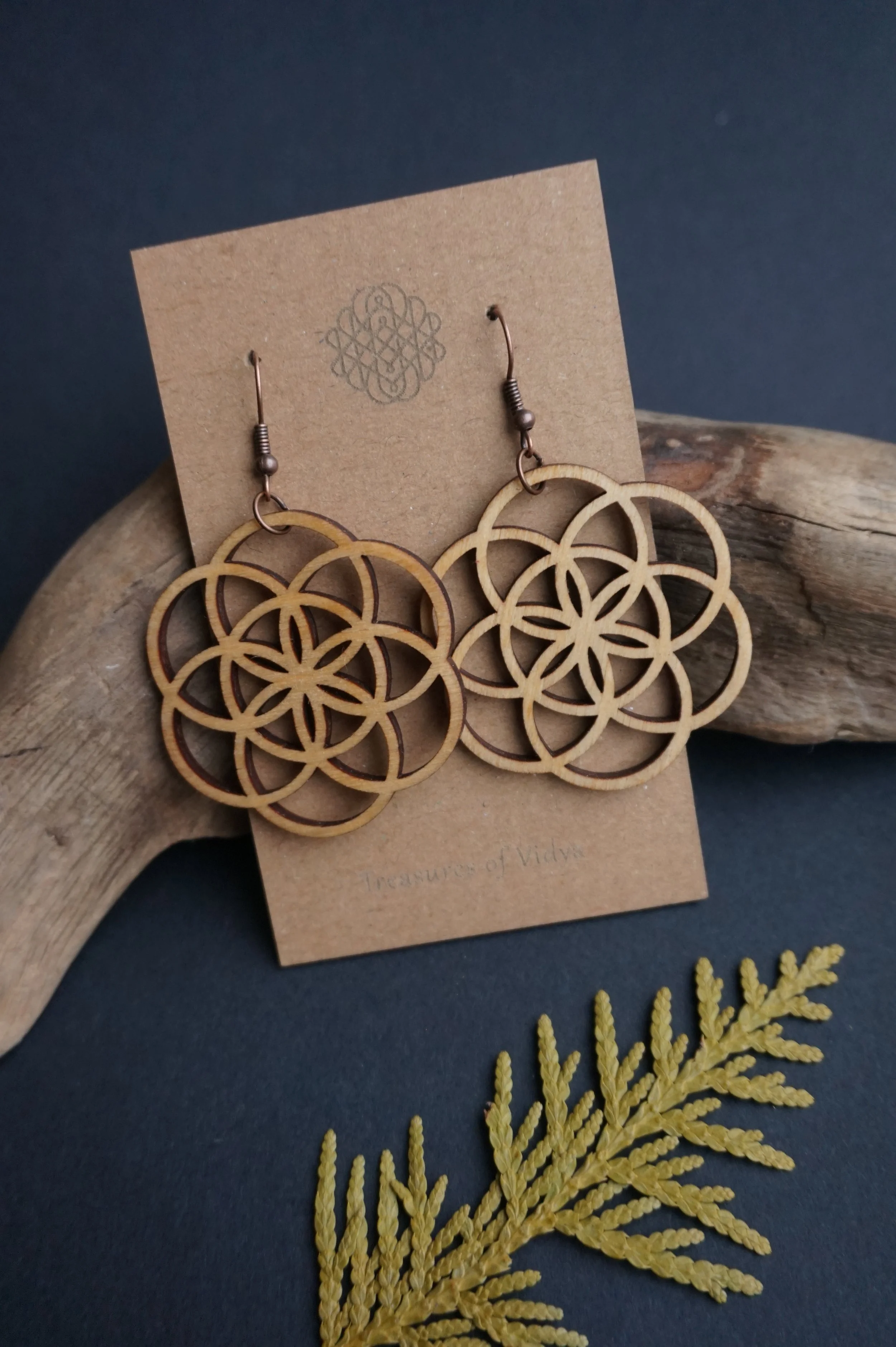 Seed of life wood earrings