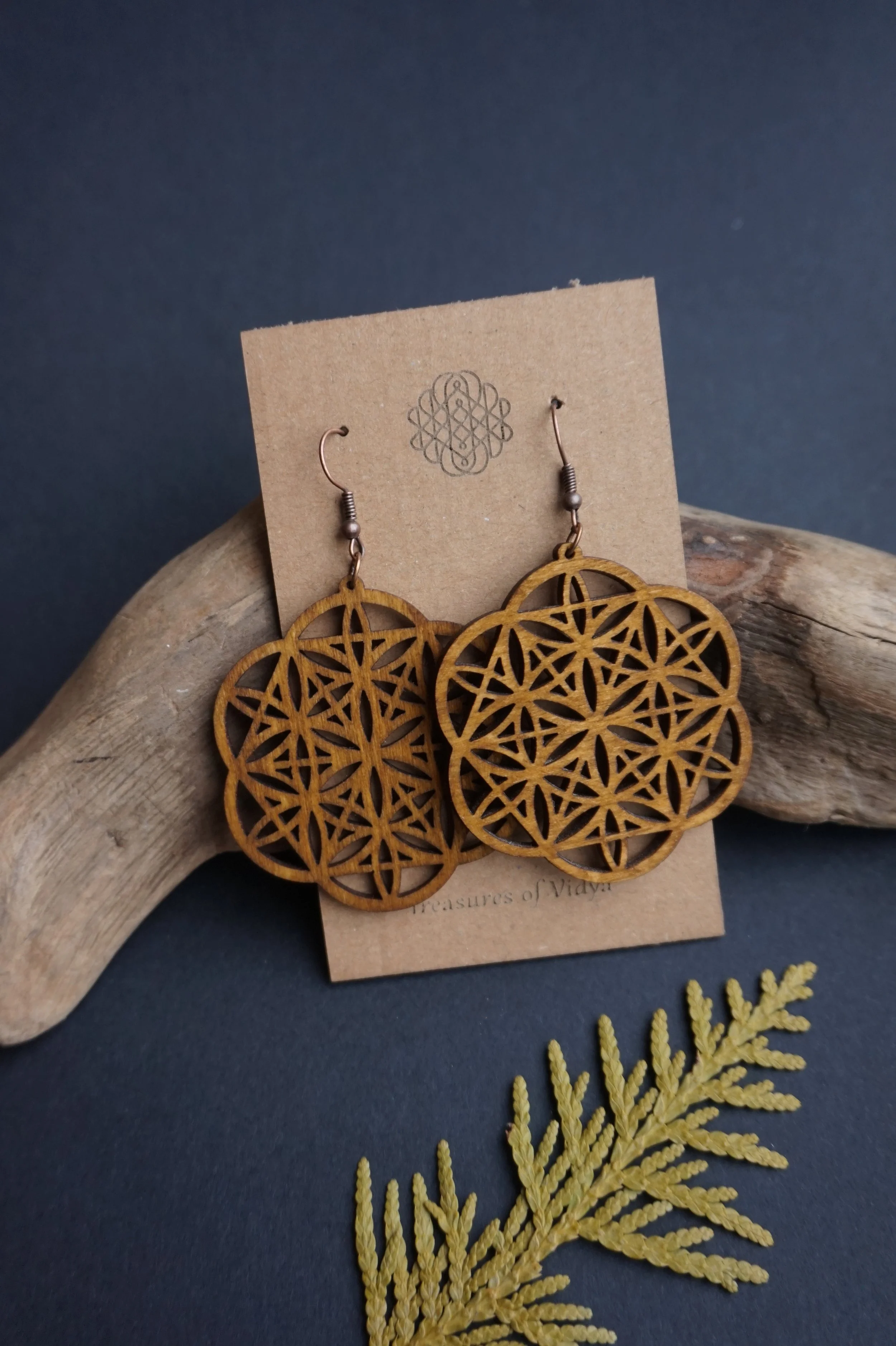 Sacred geometry wood earrings