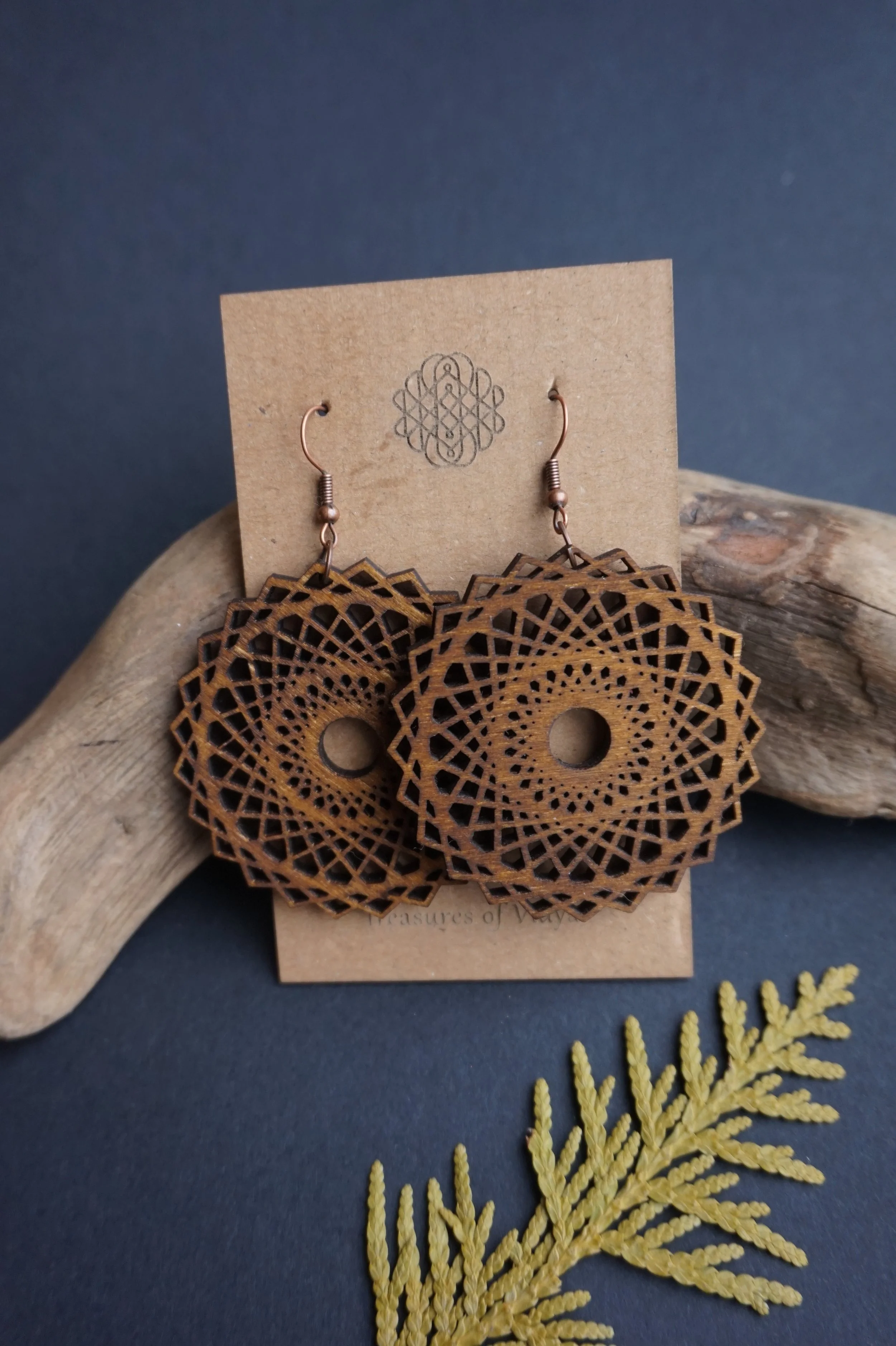 Wheels Wood earring