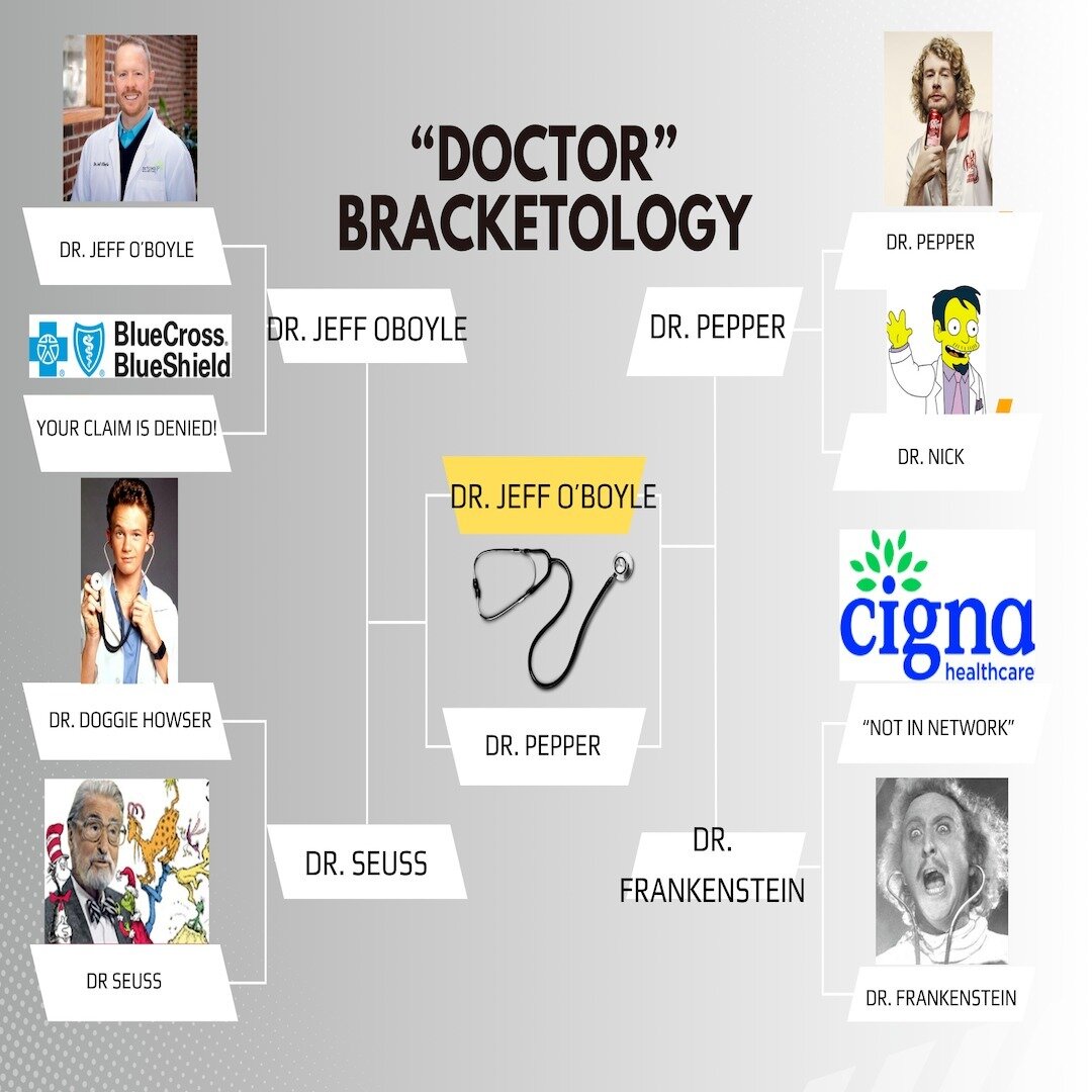 𝗪𝗵𝗼 𝗶𝘀 𝗶𝗻 𝘆𝗼𝘂𝗿 𝗳𝗶𝗻𝗮𝗹 𝗳𝗼𝘂𝗿? 
Dr. O'Boyle hopes he makes the cut! He will surely beat BCBS. Dr. Seuss 📘🐱🎩 was a formidable opponent, but of all the places he could go- he couldn't go far enough to beat Dr. Jeff. Lastly, Dr. Peppe