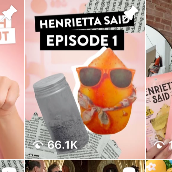 Hand holding a smartphone displaying a social media profile with a profile picture, text, image, and additional content on a light green background.