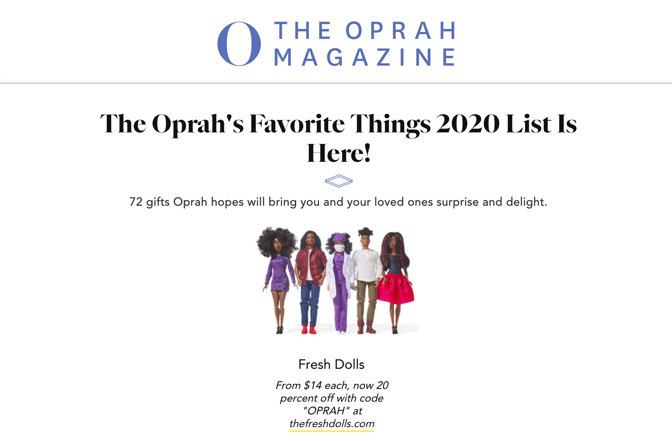 The Fresh Dolls in Oprah's Favorite Things 2020
