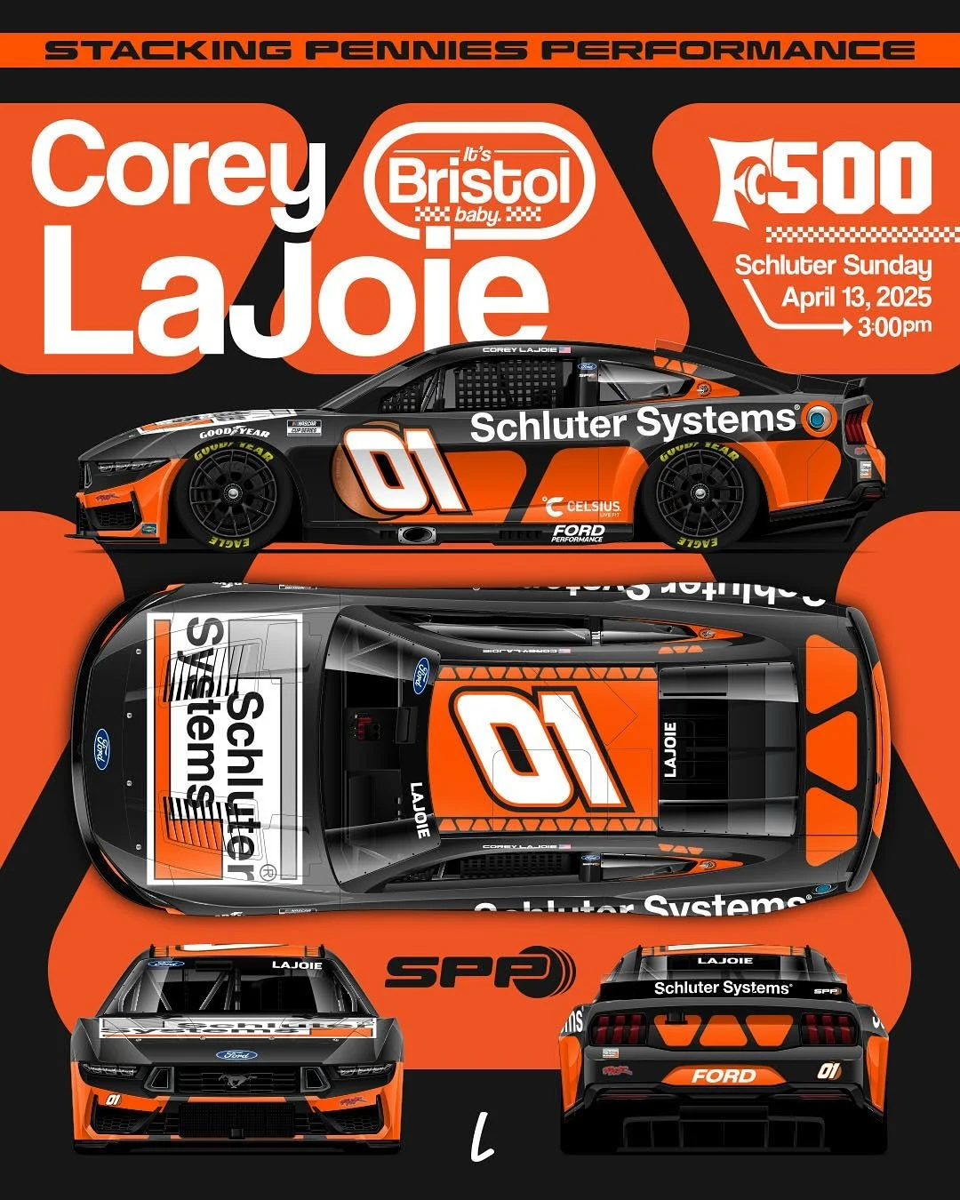 &ldquo;And make the orange traps huge.&rdquo; You got it 👍🏻

@coreylajoie is back in the #01 for the #FoodCity500 @itsbristolbaby. @schlutersystemsna along for the ride with Stacking Pennies Performance. 

#SPP #stackingpennies #nascar #itsbristolb