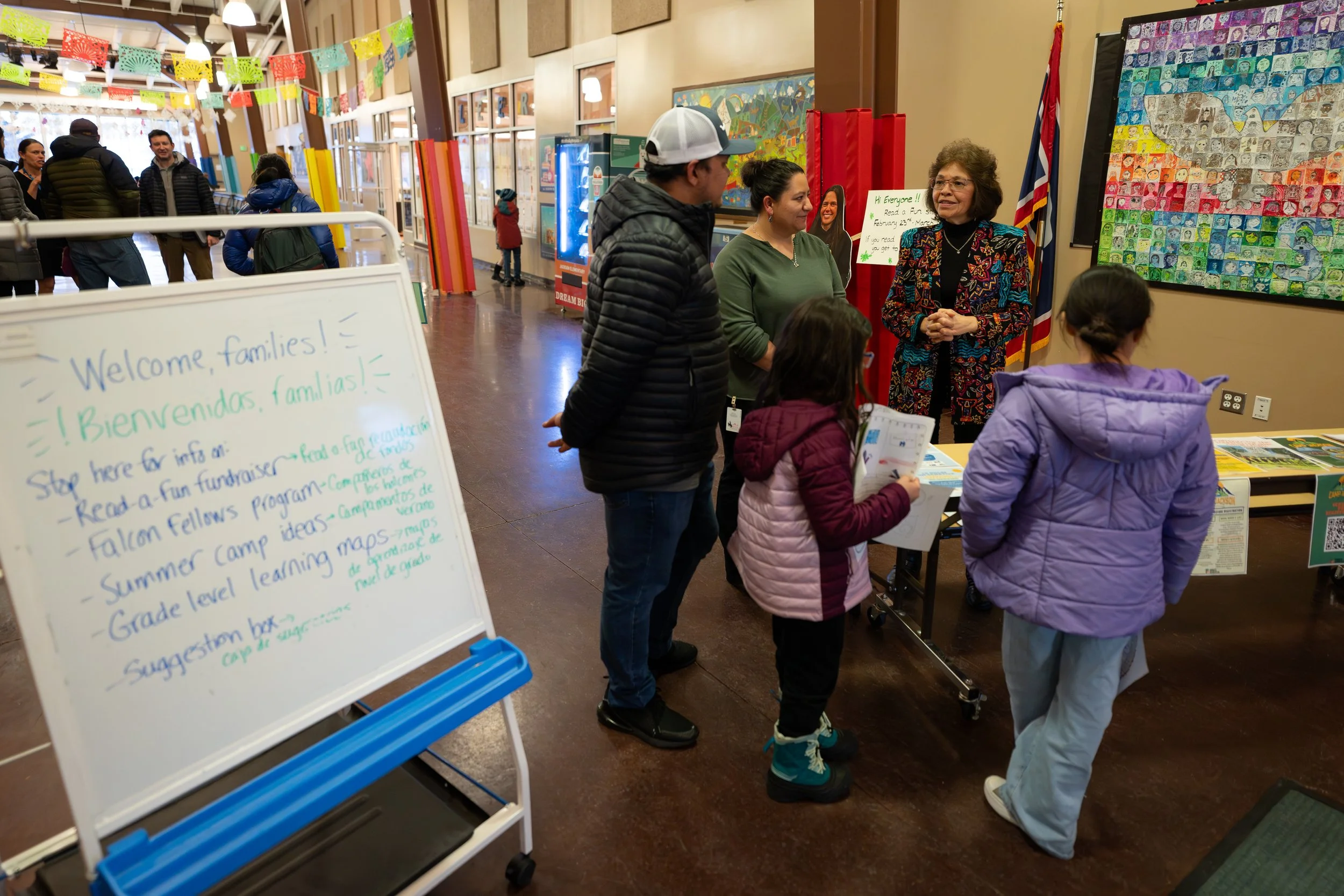 Sylvia Davila, a Spanish interpreter at Jackson Hole Elementary, meets with families.