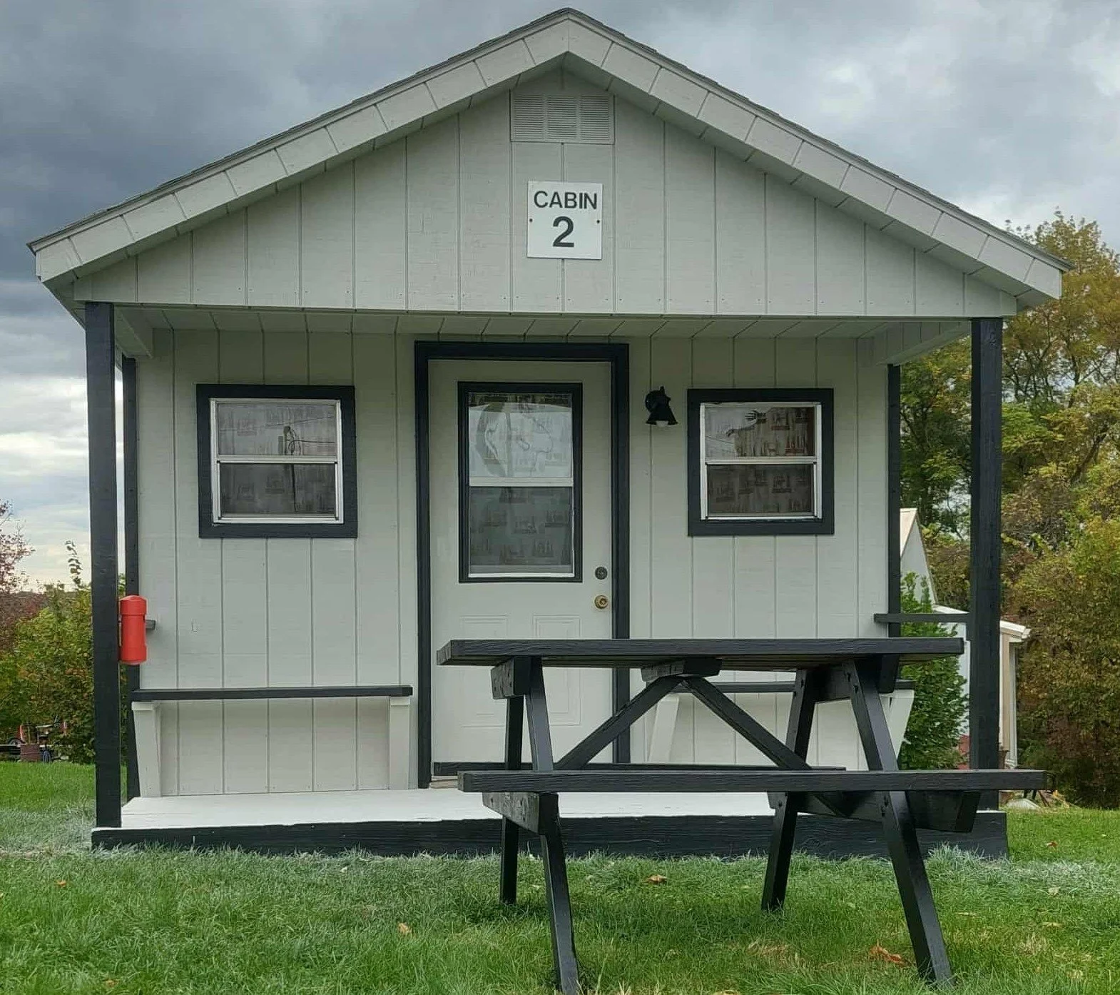 Premium cabin with picnic table and fire rign