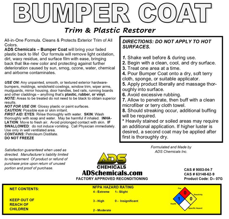 Bumper Coat - Car Trim & Plastic Restorer — ADS Auto Detail Supplies - ADS  Chemicals