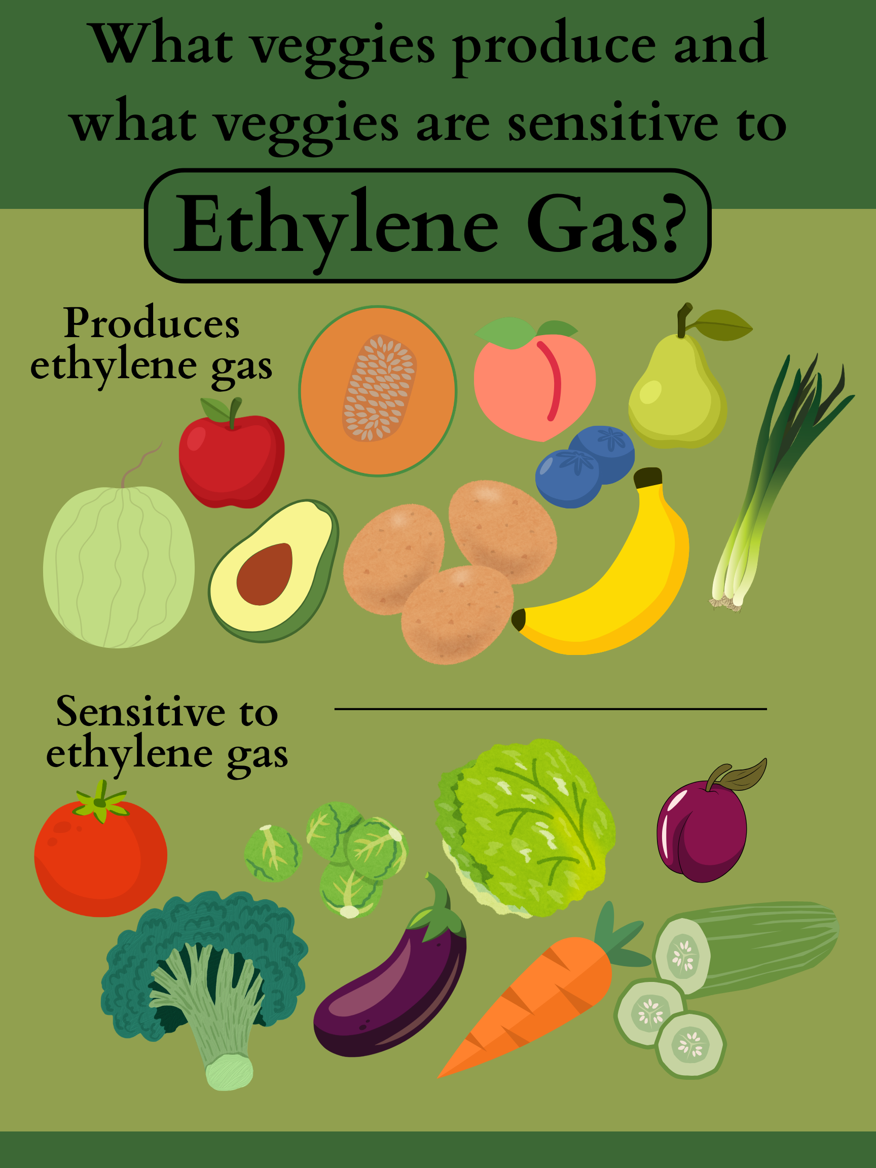 Produce that produces ethylene gas vs. produce that is sensitive to ethylene gas