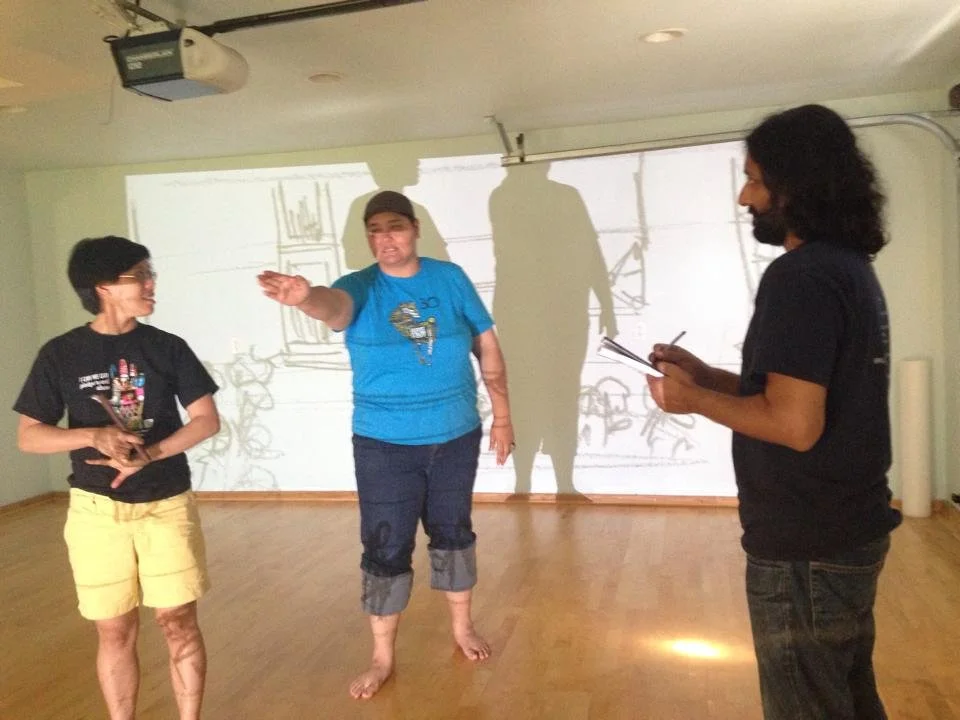 DeLa working w Cynthia Ling Lee & Adnan on integrating Animation within live performance