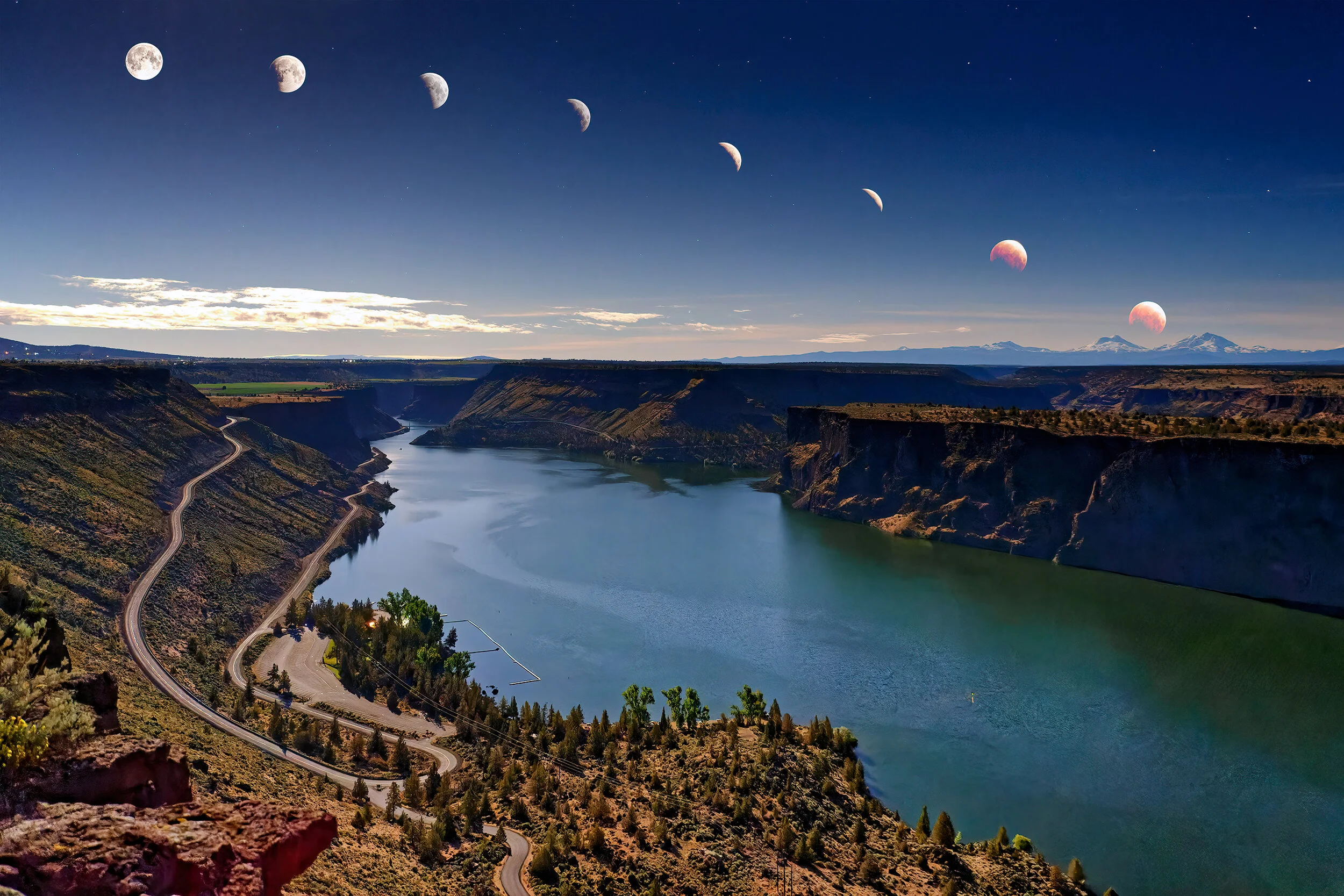 Lunar Eclipse Phases Over Billy Chinook Reservoir