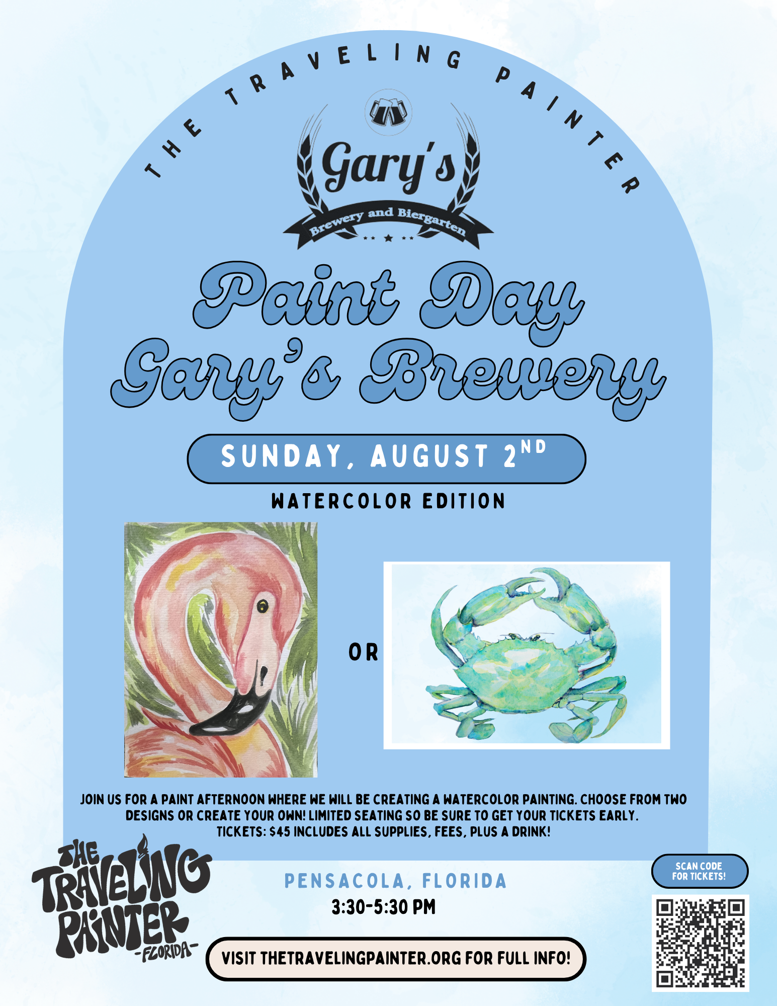Paint Day Watercolor Edition at Gary’s Brewery (Pensacola, FL) 3:30 PM