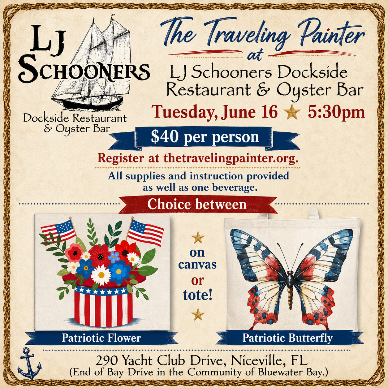 Patriotic Paint Night at L.J. Schooner's (Niceville, FL) 5:30 PM