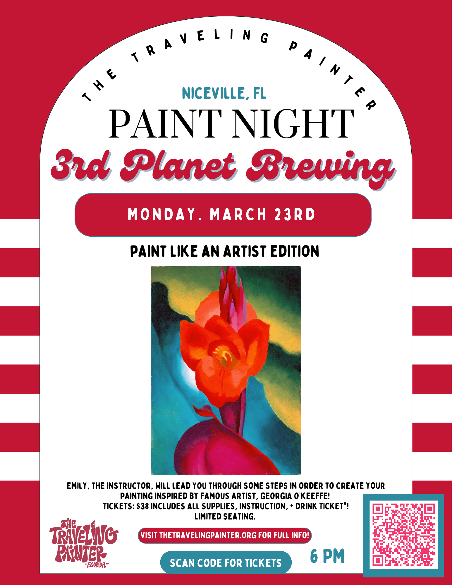 Paint Like an Artist: Georgia O'Keeffe Paint Night at 3rd Planet Brewing (Niceville, FL) 6 PM