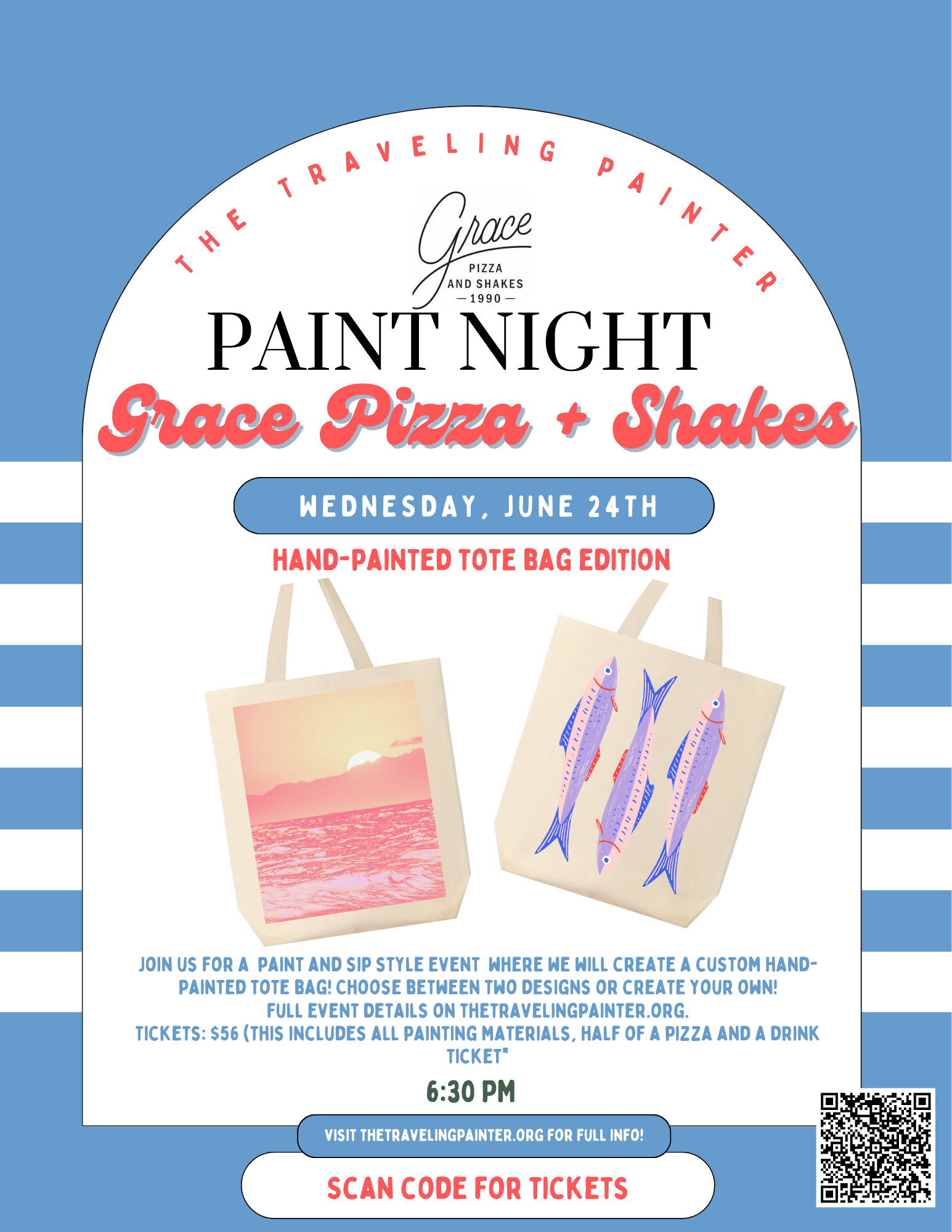 Summer Tote Bag Paint Night at Grace Pizza and Shakes 30A (Santa Rosa Beach, FL) 6:30 PM