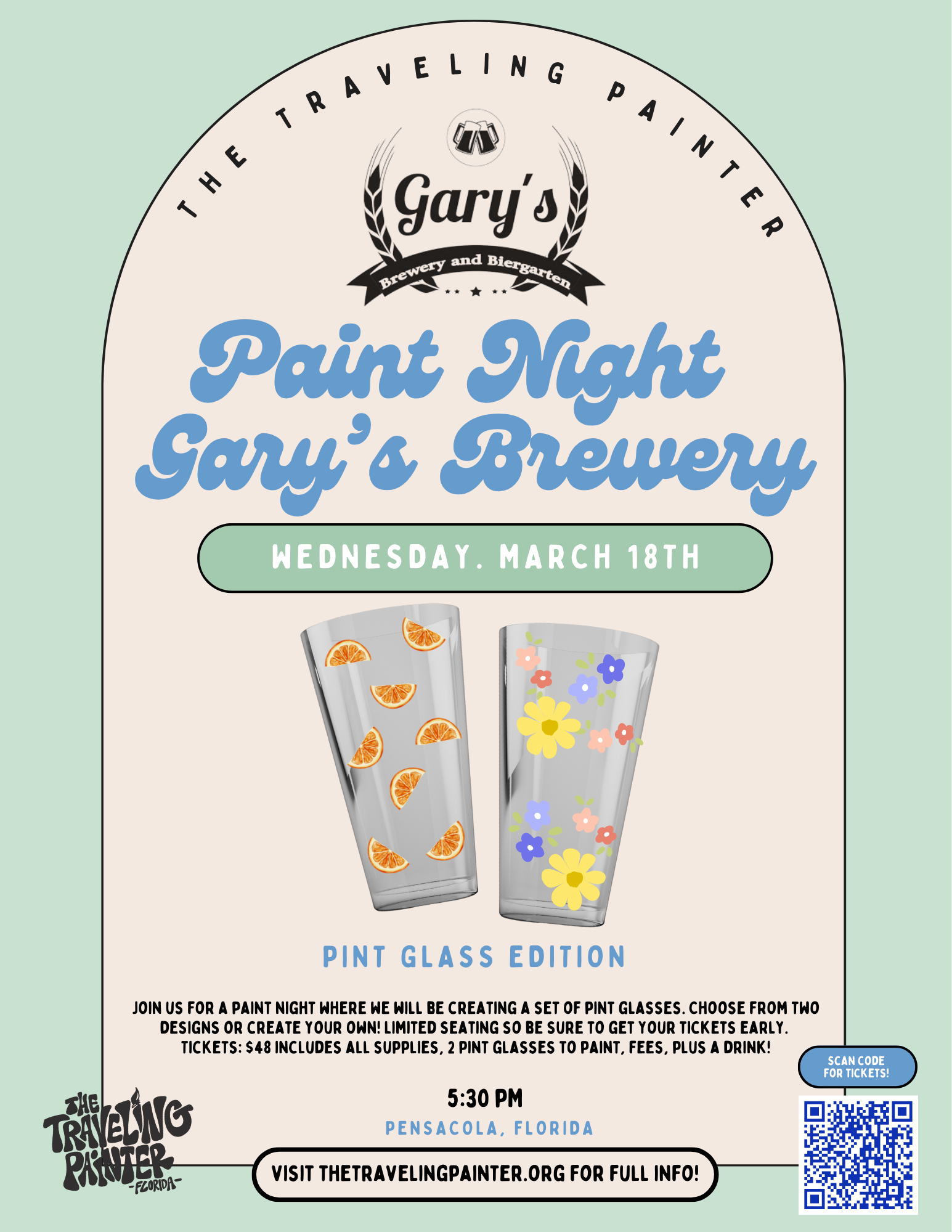 Paint Night: Pint Glass Edition at Gary’s Brewery (Pensacola, FL) 5:30 PM