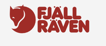 Fjällräven logo with a red fox head icon and bold red text
