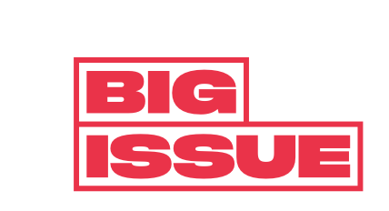 Red and white logo with the words "BIG ISSUE" inside a rectangular border.