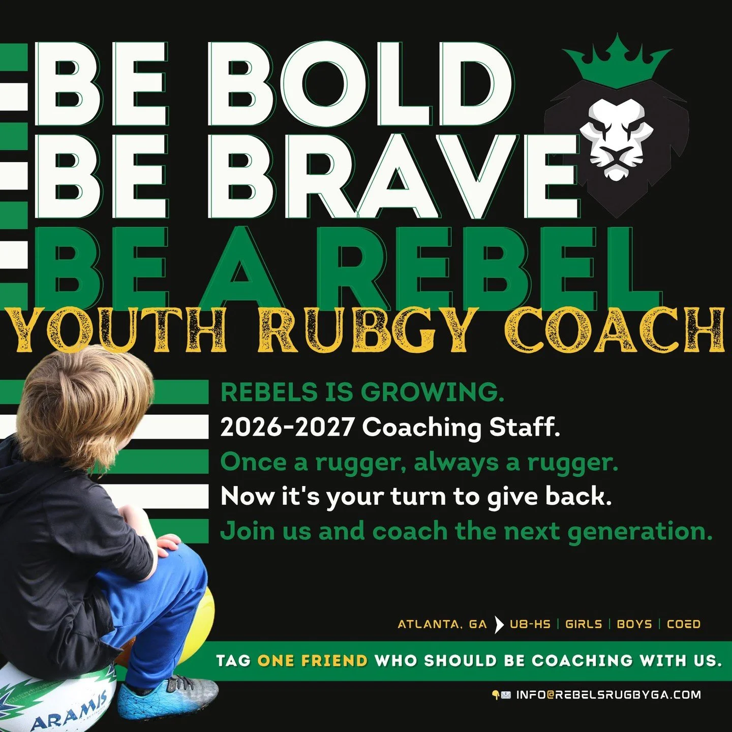 Rebels is growing and we need coaches who remember what this game gave them.

2026-2027 coaching staff is open now. U8 through High School. Boys, girls, co-ed. All experience levels welcome.

USA Rugby certification supported.

Atlanta rugby communit