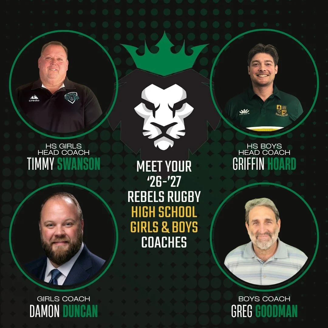 Meet the crew leading Rebels Rugby high school this fall. 💚🖤

Four coaches. Two teams. One standard: everybody plays, everybody grows, nobody gets left on the sideline.

👥 Timmy Swanson, HS Girls Head Coach
👥 Griffin Hoard, HS Boys Head Coach
👥 