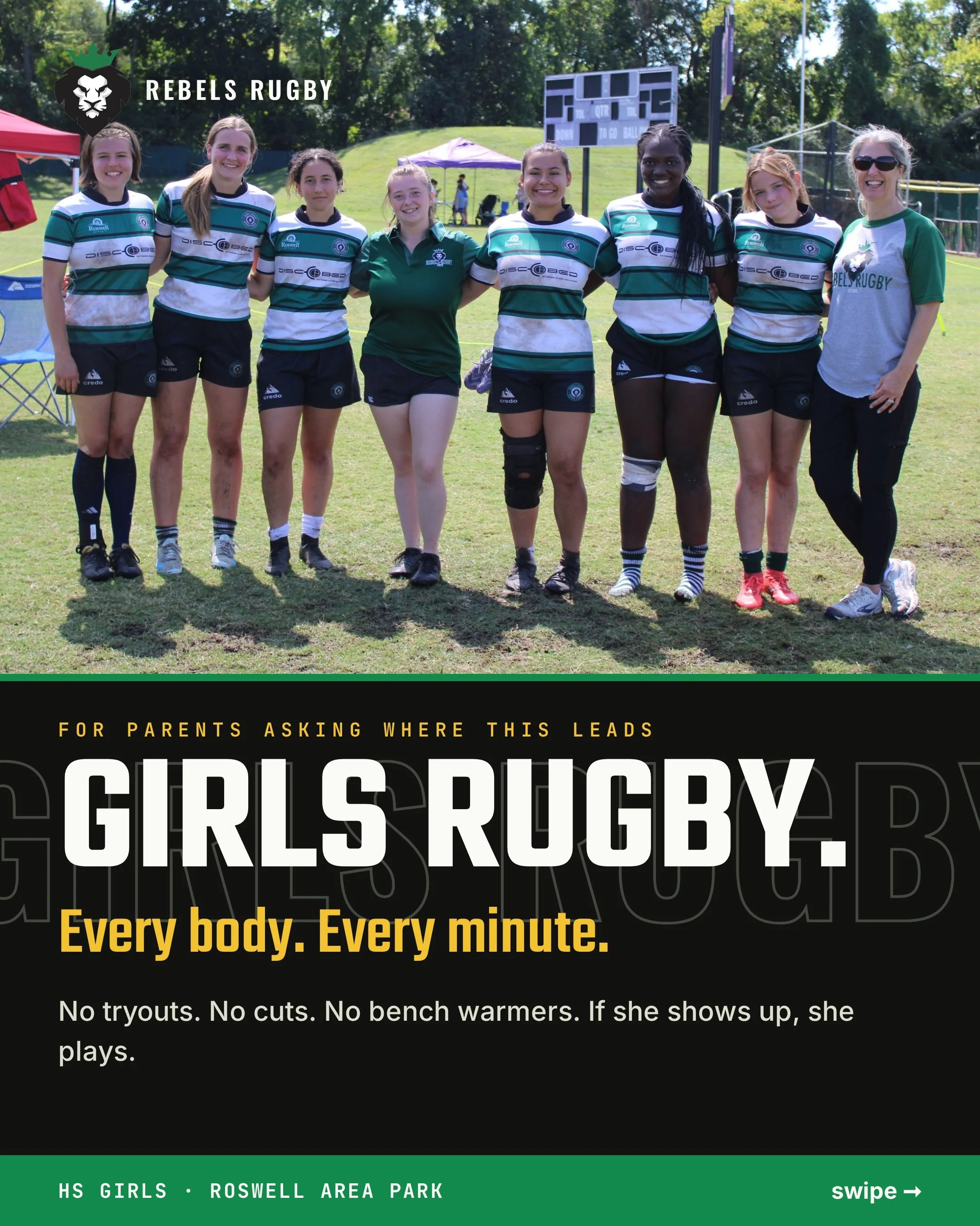Girls rugby in Roswell: no tryouts, no cuts, and a college pathway that already exists twenty minutes away.

Every parent asks the same question eventually. Where does this actually lead?

So here is the straight answer.

🏉 Rugby needs every body ty