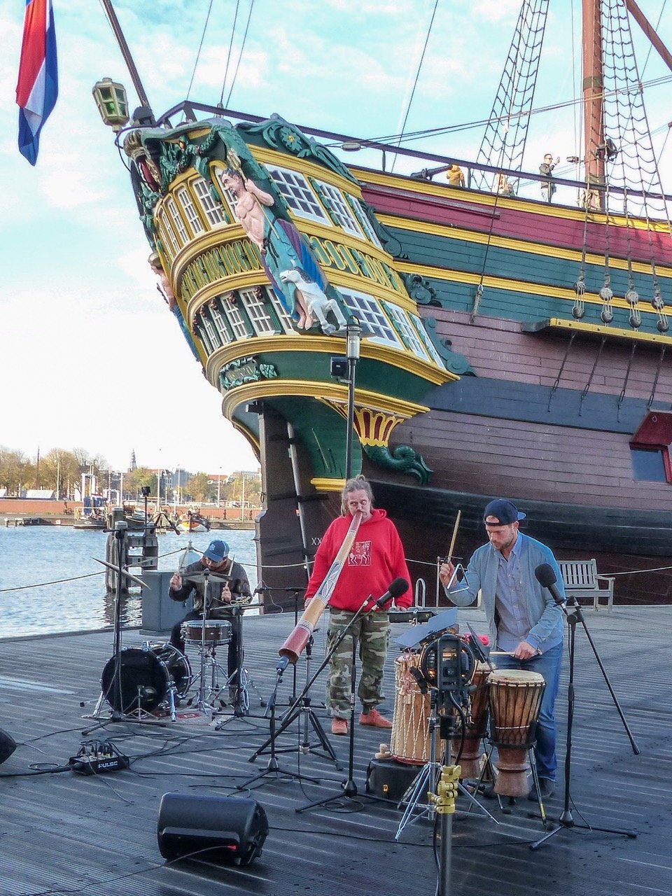  Production still from ‘Going Native’ (2017/2022) by Yuki Kihara.   Featuring musician Michiel Teijgeler from ‘Mt yiḏaki’ (Didgeridoo music studio) in Apeldoorn, The Netherlands. Photo by Wonu Veys. Commissioned by the National Museum of World Cultur