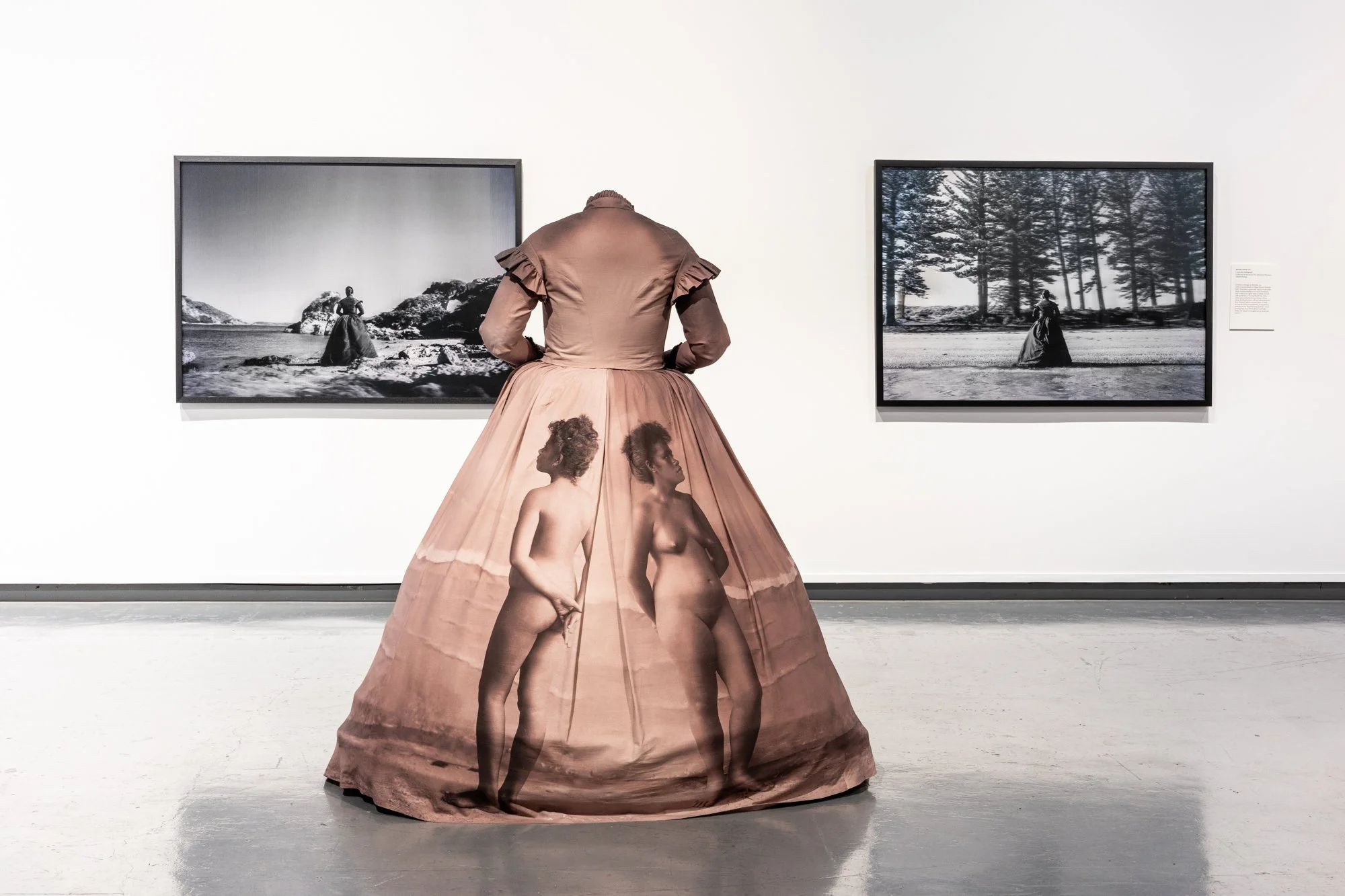  Exhibition installation of 'Dresstories' (2026) by Yuki Kihara presented at the New Zealand Portrait Gallery, 2026. Photo by&nbsp;Catherine Adam. Courtesy of Yuki Kihara,&nbsp;New Zealand Portrait Gallery and Milford Galleries, Aotearoa New Zealand.