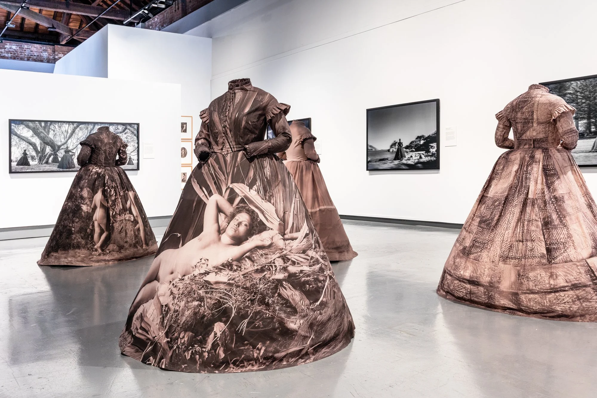  Exhibition installation of 'Dresstories' (2026) by Yuki Kihara presented at the New Zealand Portrait Gallery, 2026. Photo by&nbsp;Catherine Adam. Courtesy of Yuki Kihara,&nbsp;New Zealand Portrait Gallery and Milford Galleries, Aotearoa New Zealand.