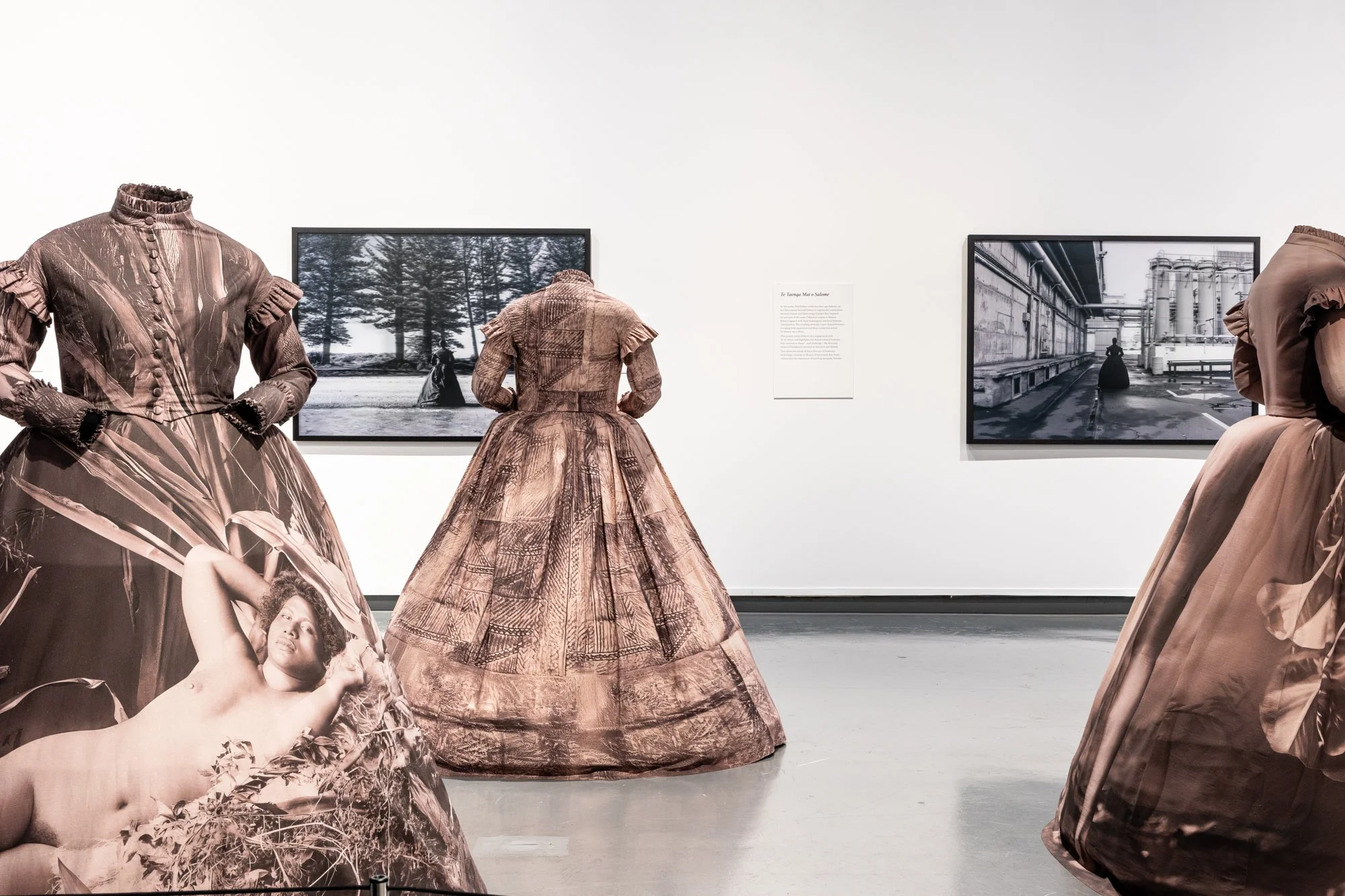  Exhibition installation of 'Dresstories' (2026) by Yuki Kihara presented at the New Zealand Portrait Gallery, 2026. Photo by&nbsp;Catherine Adam. Courtesy of Yuki Kihara,&nbsp;New Zealand Portrait Gallery and Milford Galleries, Aotearoa New Zealand.