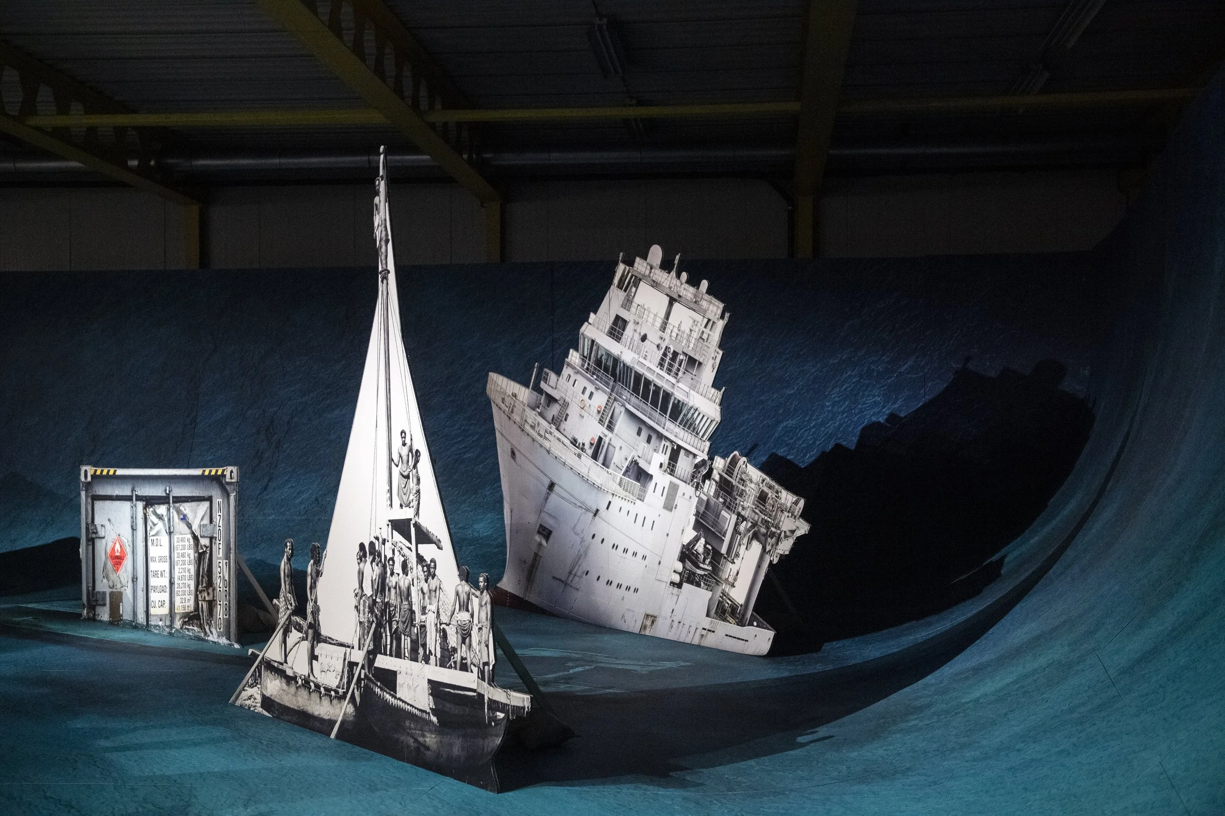  ‘Shipwrecks of Empire' (2026) site-specific installation by Yuki Kihara.&nbsp;Printed vinyl on cardboard presented as theater flats. Dimensions variable. Coutesy of Yuki Kihara and BredaPhoto Festival, The Netherlands. Photo by&nbsp;Ron Magielse. 