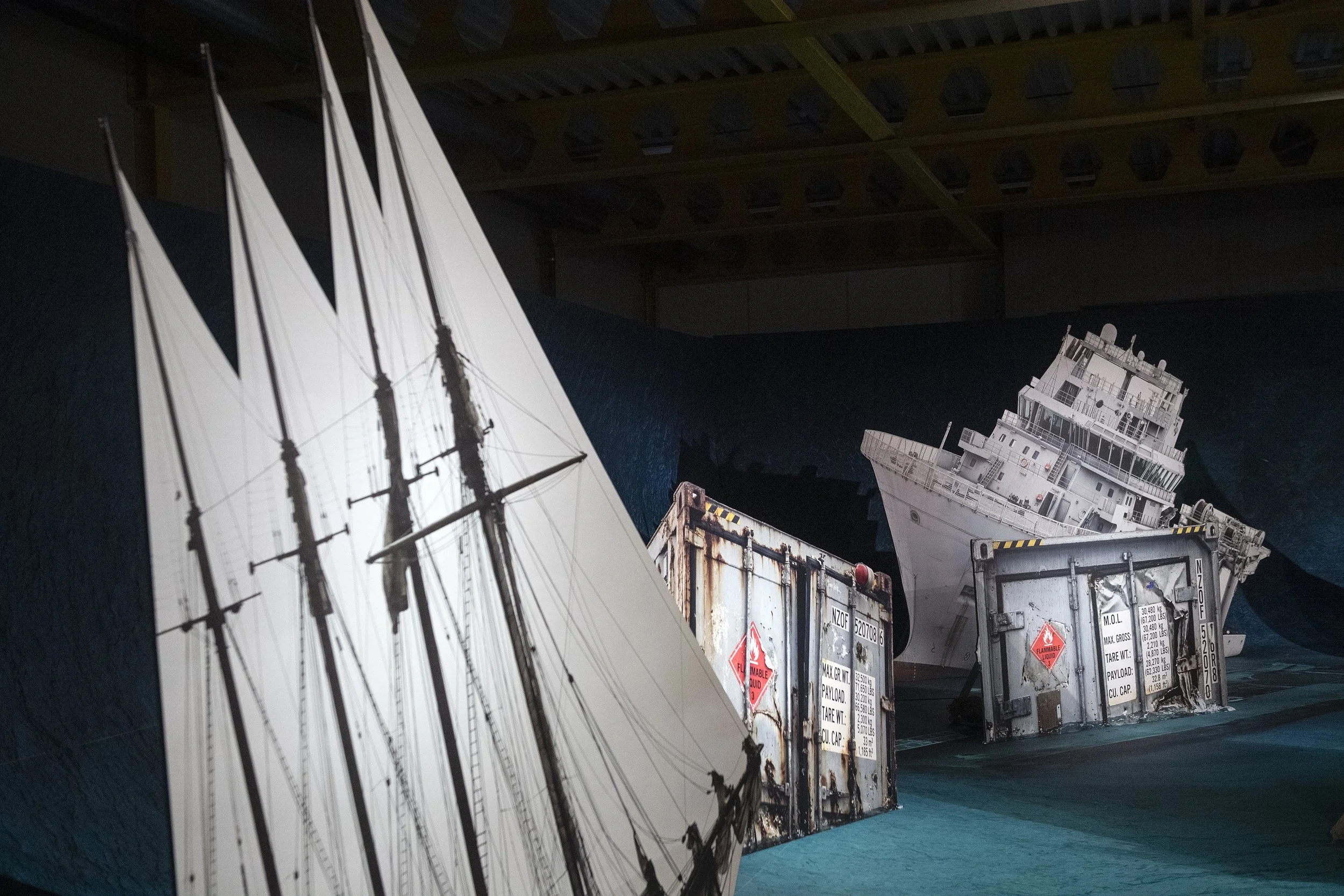  ‘Shipwrecks of Empire' (2026) site-specific installation by Yuki Kihara.&nbsp;Printed vinyl on cardboard presented as theater flats. Dimensions variable. Coutesy of Yuki Kihara and BredaPhoto Festival, The Netherlands. Photo by&nbsp;Ron Magielse. 
