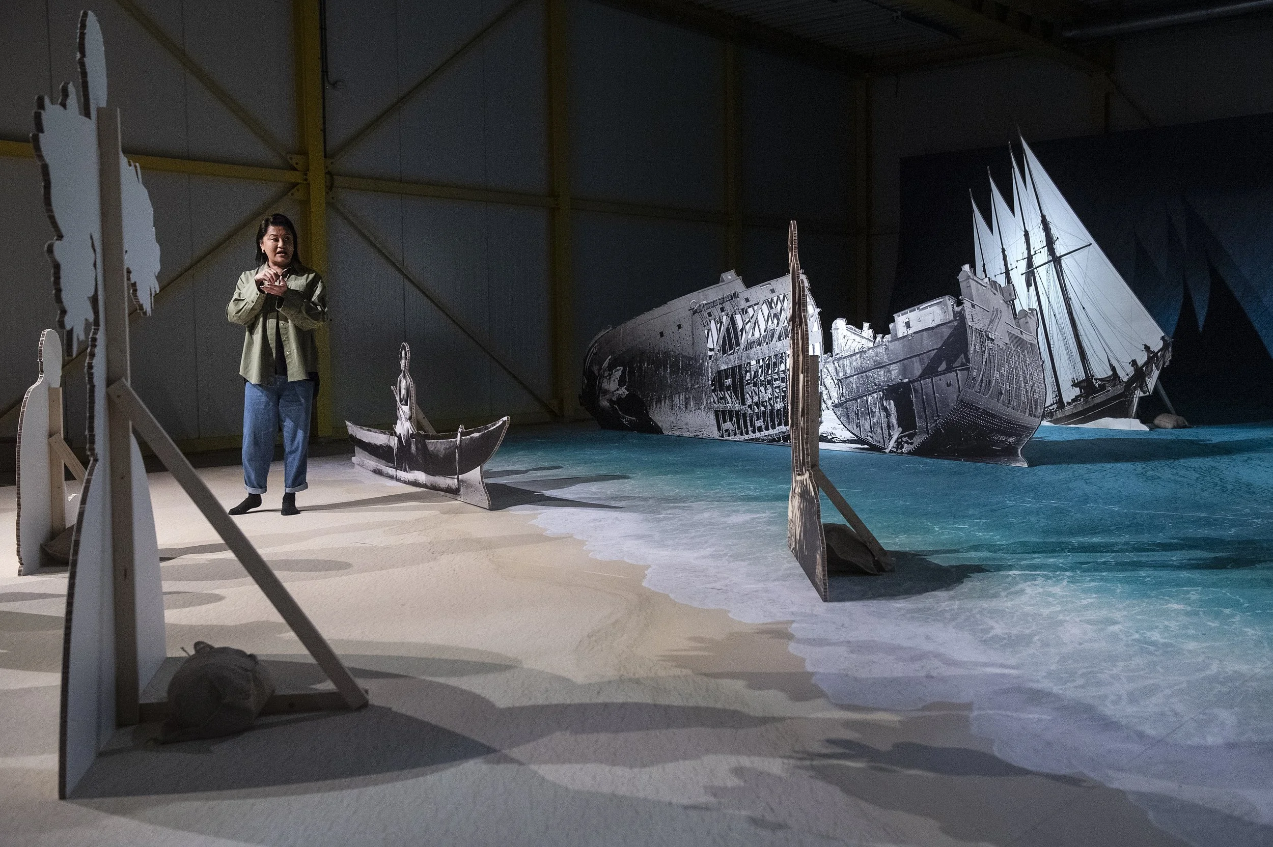  ‘Shipwrecks of Empire' (2026) site-specific installation by Yuki Kihara.&nbsp;Printed vinyl on cardboard presented as theater flats. Dimensions variable. Coutesy of Yuki Kihara and BredaPhoto Festival, The Netherlands. Photo by&nbsp;Ron Magielse. 