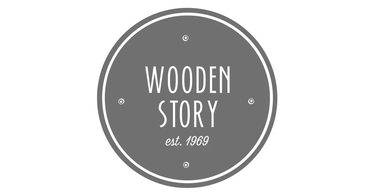 A circular logo with the text 'WOODEN STORY' and 'est. 1969' inside, designed to look like a wooden sign.