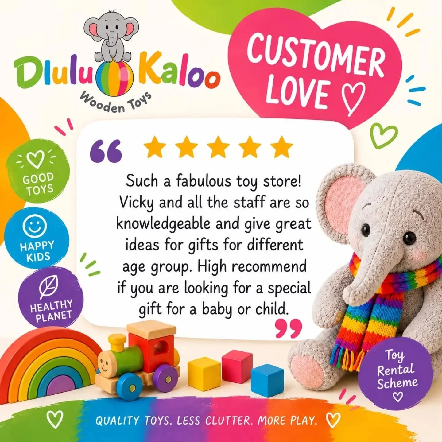 Messages like this make our entire week. 🥹❤️
​Helping parents, grandparents, and gift-givers find just the right toy for a special milestone&mdash;without adding clutter to the playroom&mdash;is at the heart of everything we do here at DluluKaloo.
 