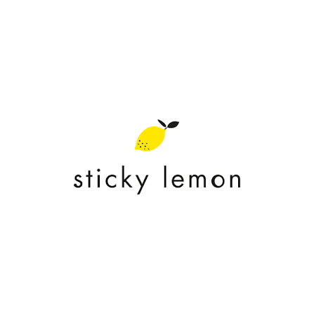 Logo with a yellow lemon illustration and the text 'sticky lemon' beneath it.