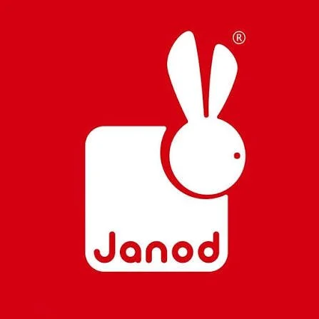 Red background with a white silhouette of a bunny head above a rounded rectangle containing the word 'Janod'.