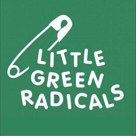 Green background with white text that reads 'Little Green Radicals' and a paperclip graphic.