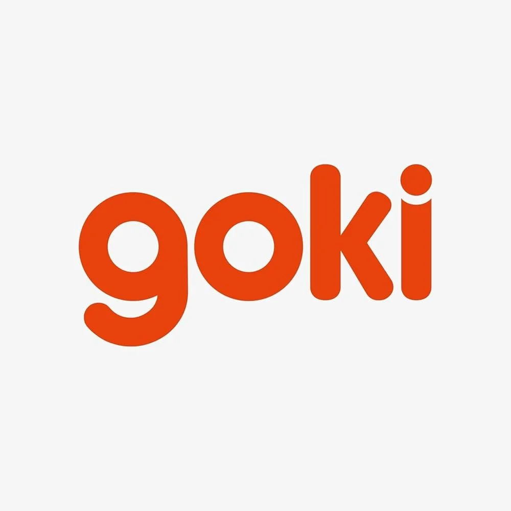 The word 'goki' written in lowercase red letters on a white background.