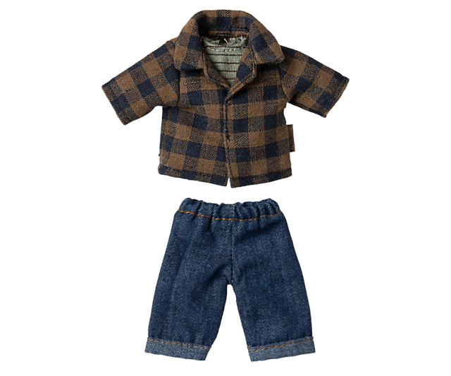 Maileg Brown checked shirt and pants, Dad mouse