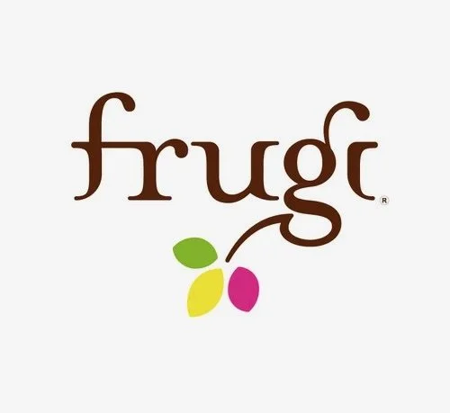 Frugi logo with brown text and colorful leaf design
